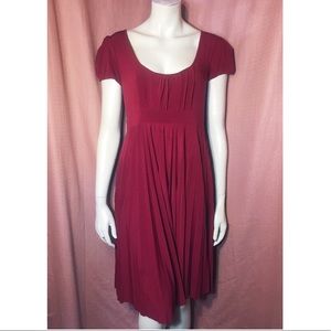 Red Jersey Pleated Babydoll Empire Midi Dress
